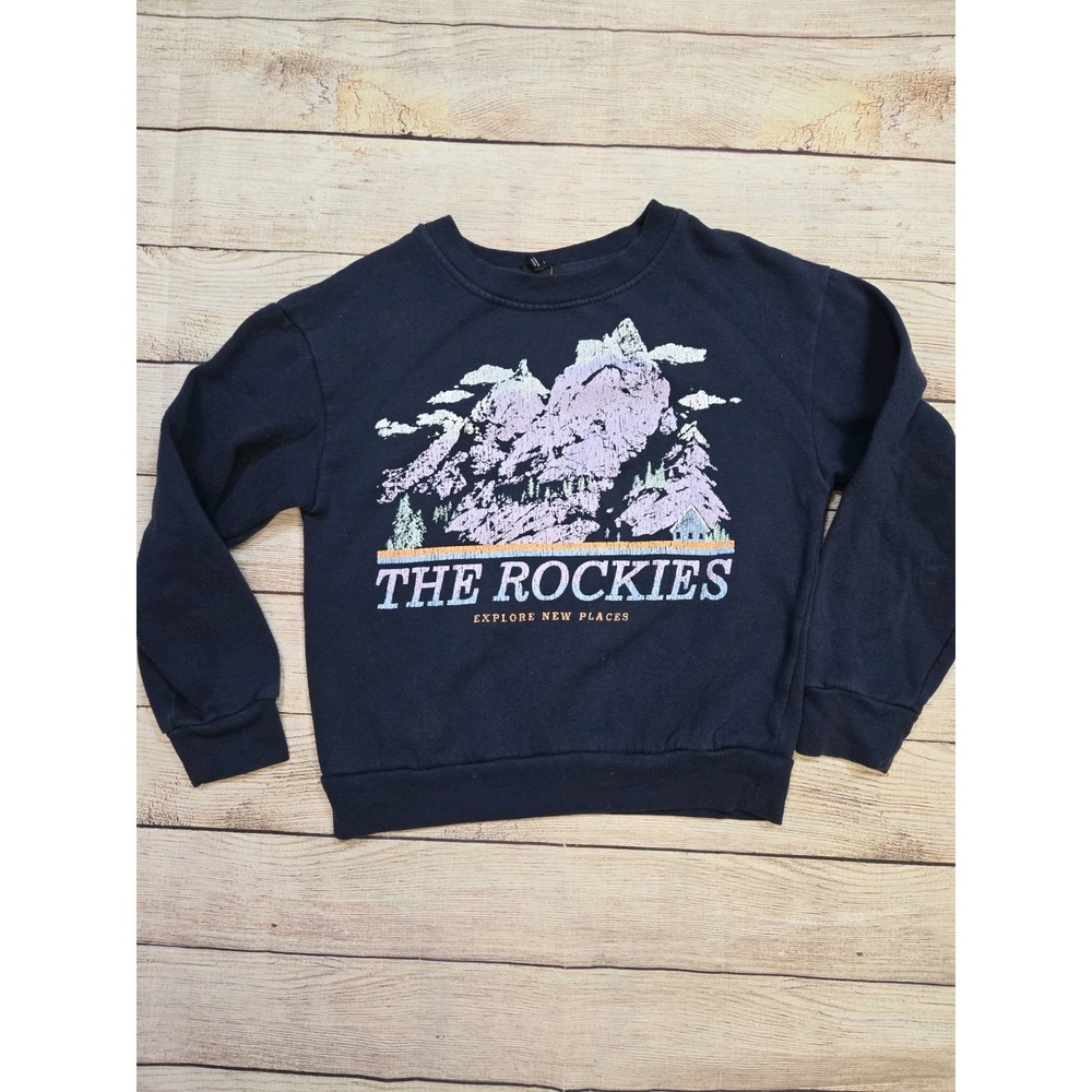 Art Class The Rockies Sweater Size M 7/8 Navy‎ Blue Colorado Crewneck Graphic